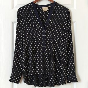 Vanessa Virginia Anthropologie Honore Dash Printed Henley Popover Blouse Black 2